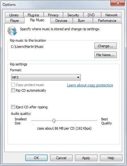 Kopierschutz in Windows Media Player deaktivieren1