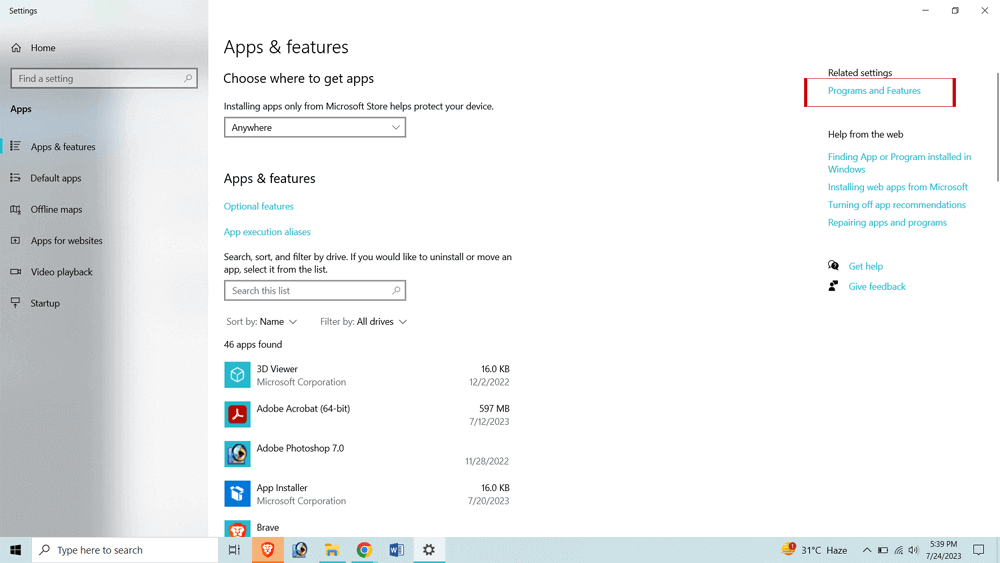 Programme und Funktionen“