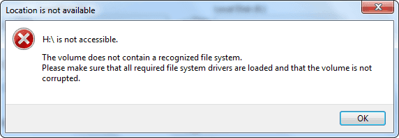 Das Volume enthält kein erkanntes Dateisystem