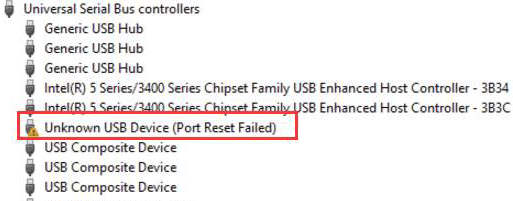 Unbekannt USB Gerät Port Zurückgesetzt Gescheitert