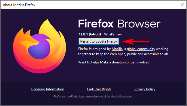 Neustart um Firefox zu aktualisieren